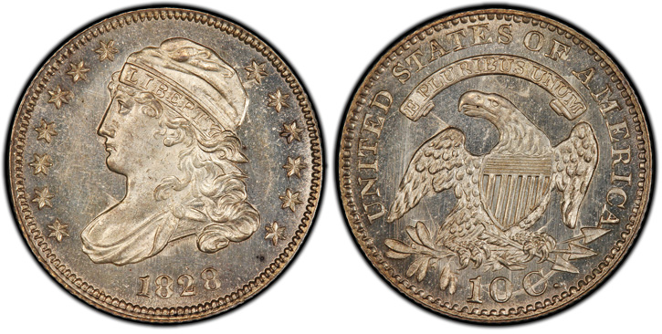 1828 Capped Bust Dime. JR-1. Small Date. MS-65+ (PCGS).